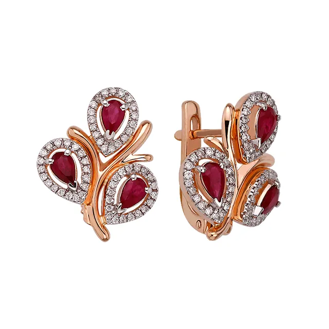 Серьги из золота 585 с рубином