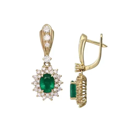 Серьги из золота 750 с изумрудом